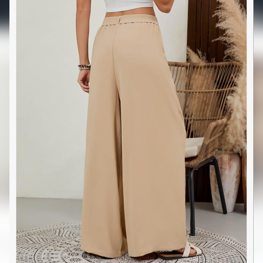 Womens Flowy Palazzo Pants High Waisted Wide Leg Trousers - Picture 4 of 5